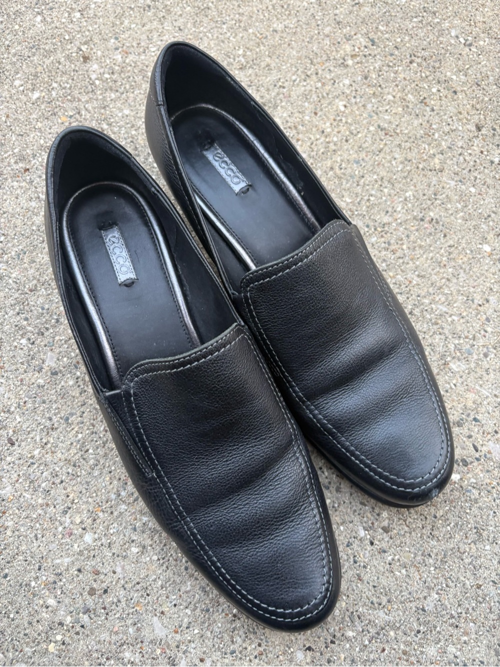 ECCO Modern Tailored Black Pebbled Leather Slip On Square Toe Loafers 42 US 11